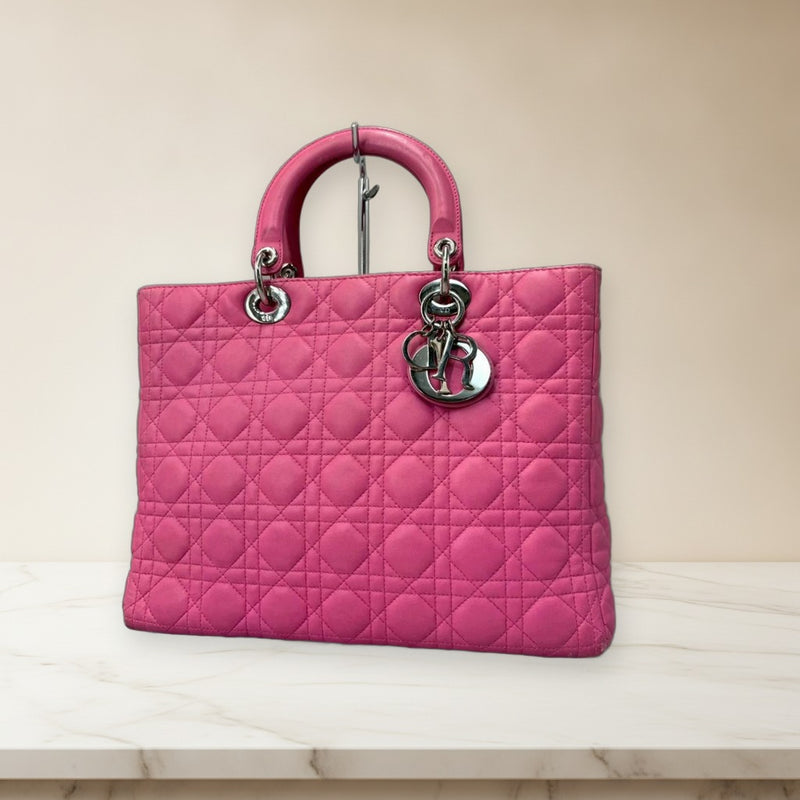 Christian Dior Lady Dior Cannage Tote Bag Pink Leather Dior Charms