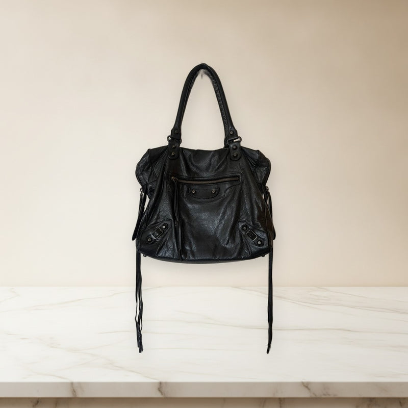 Balenciaga The City Velo Handbag Arena Lambskin Black Leather Crossbody