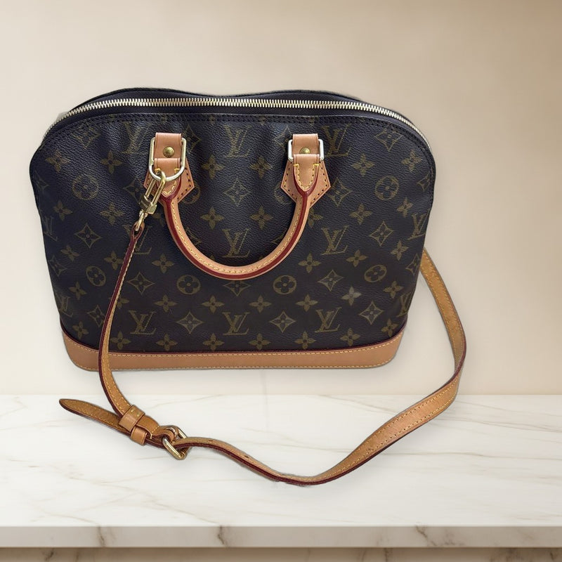 Louis Vuitton Alma Handbag Monogram Canvas Dark Brown Shoulder Bag