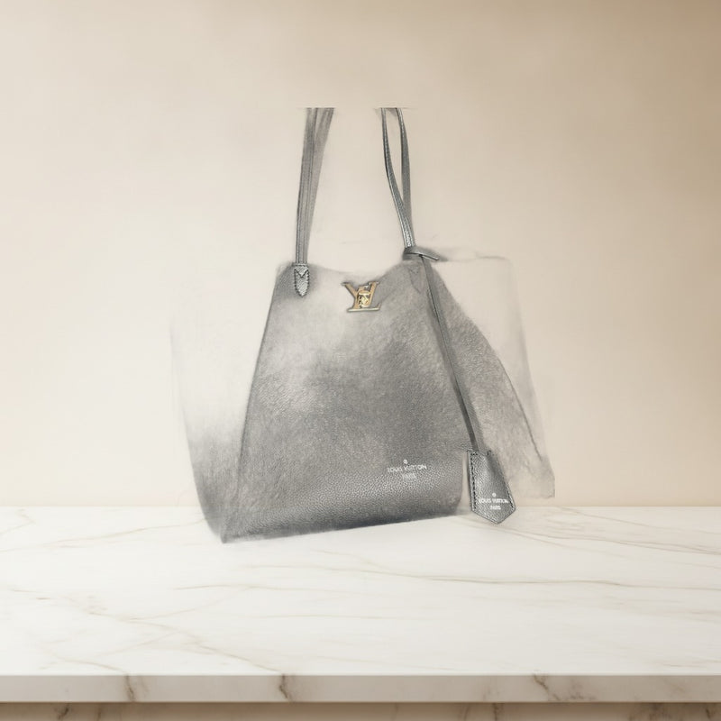 Louis Vuitton Lockme Tote Bag Black Leather Lv Logo Silver Hardware