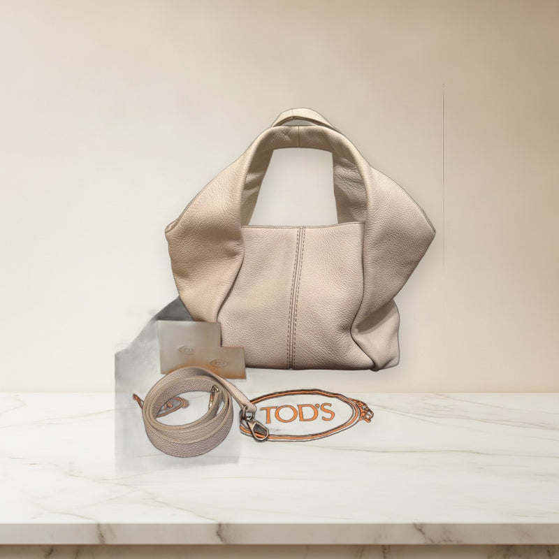 Tods Handbag Shoulder Bag Lambskin White Tote