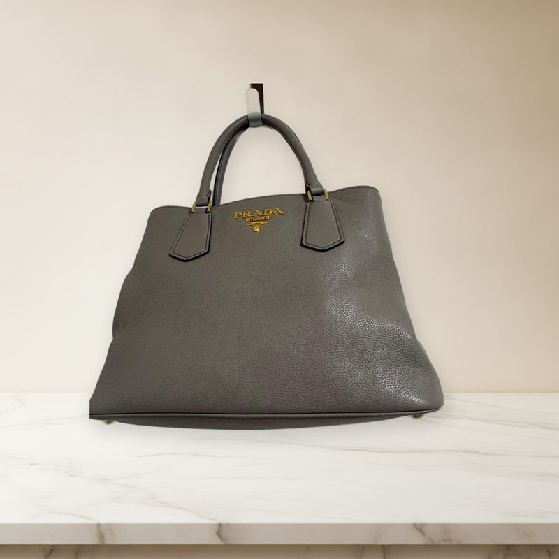 Prada Saffiano Leather Tote Bag Handbag Shoulder Bag Gray