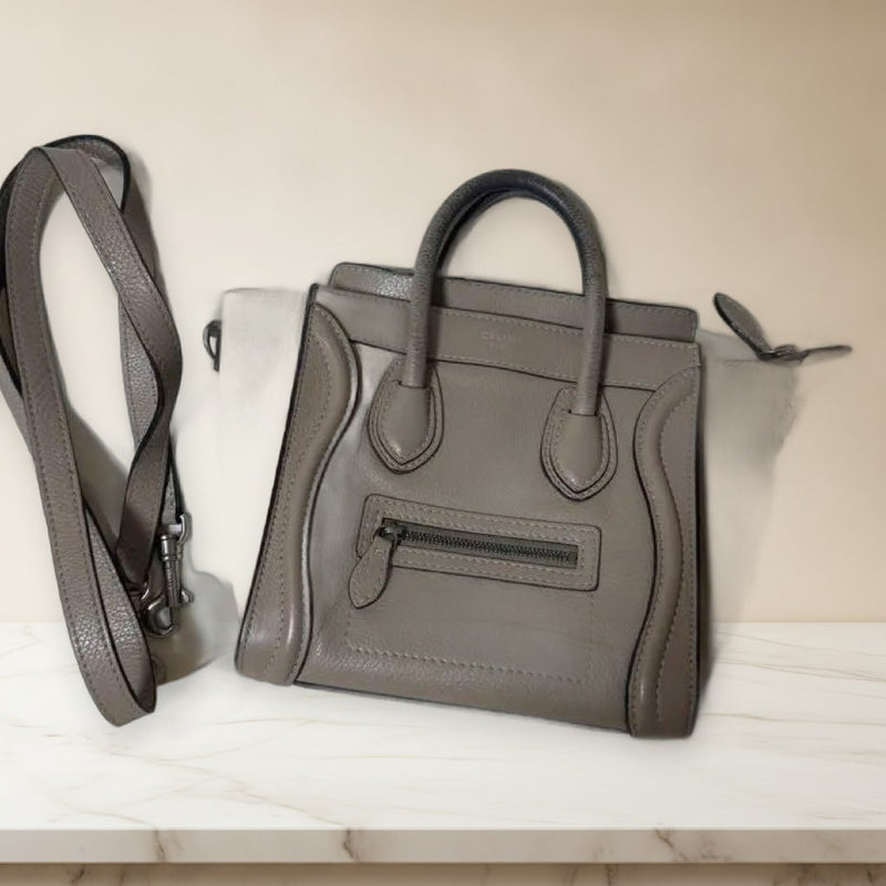 Celine Luggage Nano Shopper Handbag Shoulder Bag Calfskin Beige