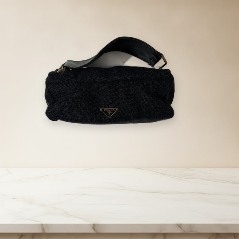 Prada SS2001 Docking Hand Bag Black Leather Shoulder Bag
