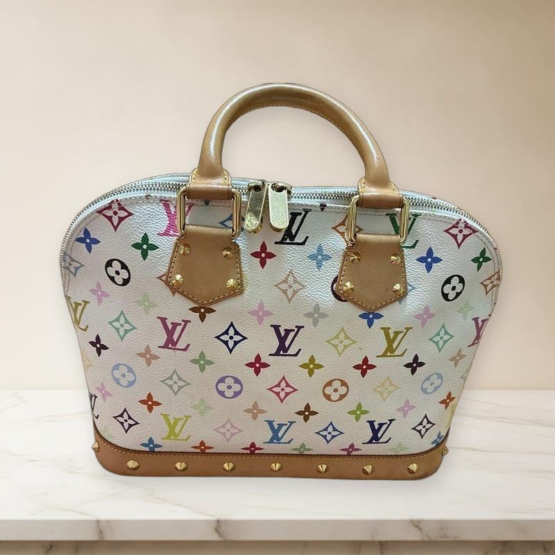 Louis Vuitton Multicolor Handbag Canvas Leather White Studded