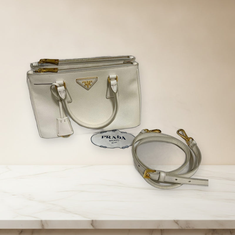 Prada Handbag Shoulder Bag White Leather Removable Strap