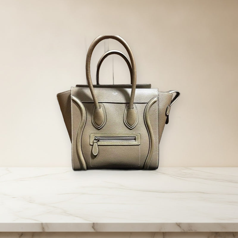 Celine Luggage Micro Handbag Drummed Calfskin Souris