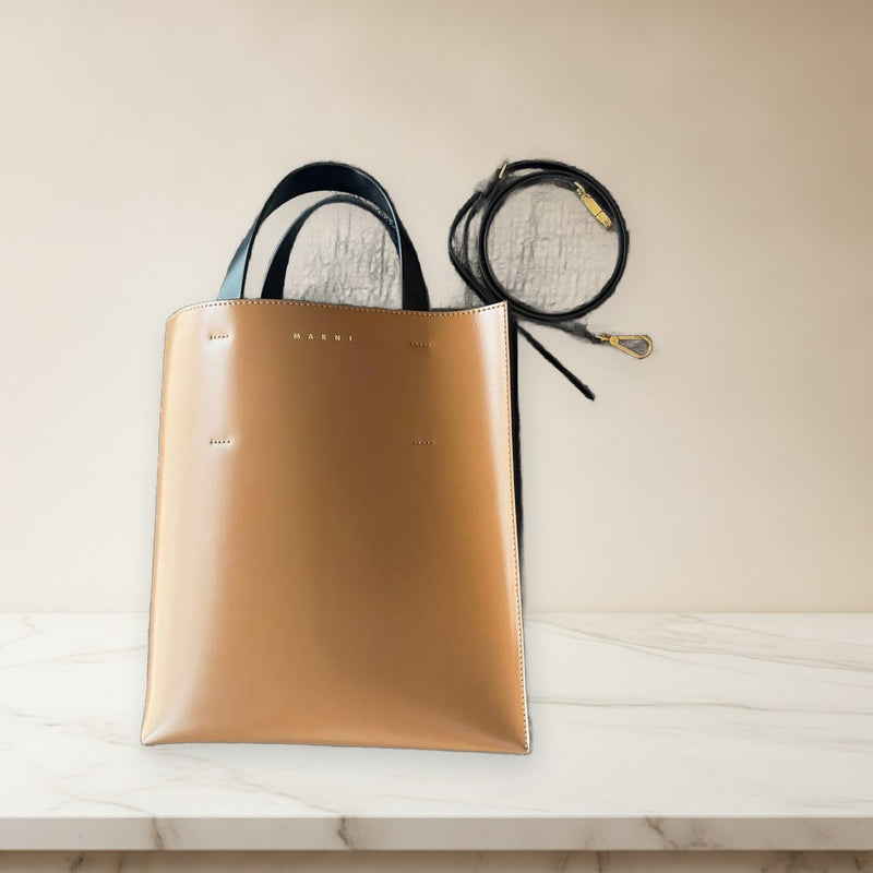 Marni Museo Shoulder Bag Handbag Leather Brown Black