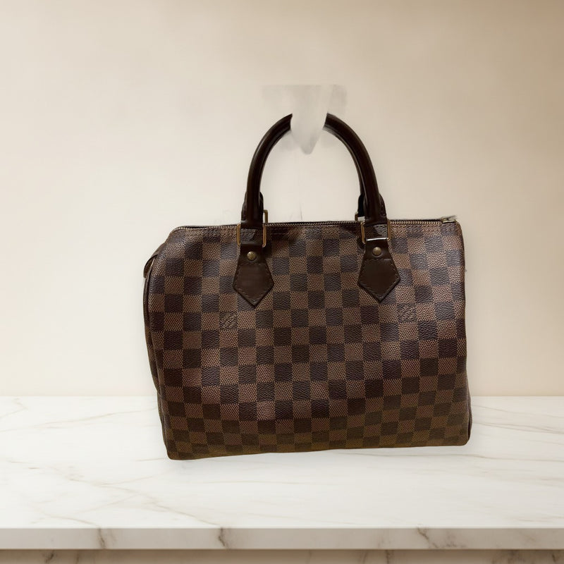Louis Vuitton Damier Speedy Handbag Leather Gold Hardware