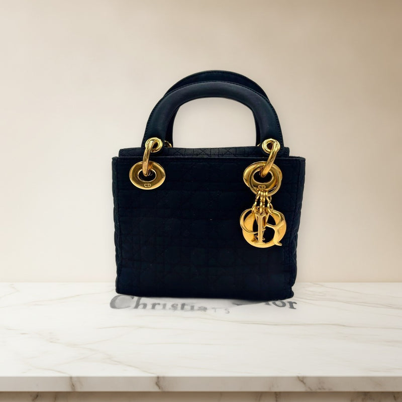 Christian Dior Lady Dior Micro Mini Handbag Leather Black Gold Hardware