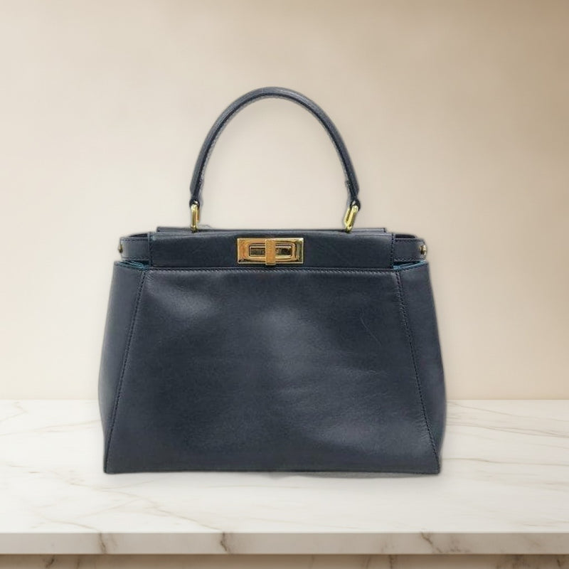 Fendi Peekaboo 8BN226 Medium Handbag Shoulder Bag Leather Black