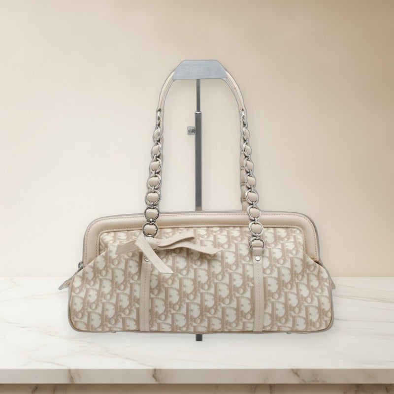 Dior Romantic Trotter Shoulder Bag Pvc Leather Beige