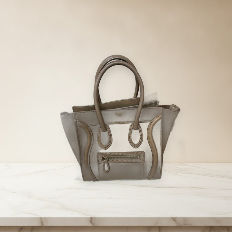 Celine Luggage Micro Handbag Tote Bag Dune Drummed Calfskin