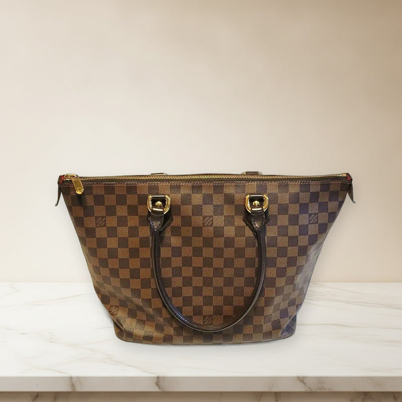 Louis Vuitton Damier Saleya Mm Handbag Tote Brown Canvas Leather