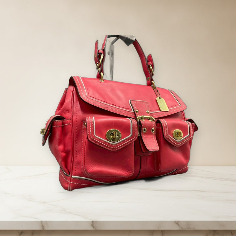 Coach Legacy Turnlock 5709 Handbag Red Leather Gold Hardware
