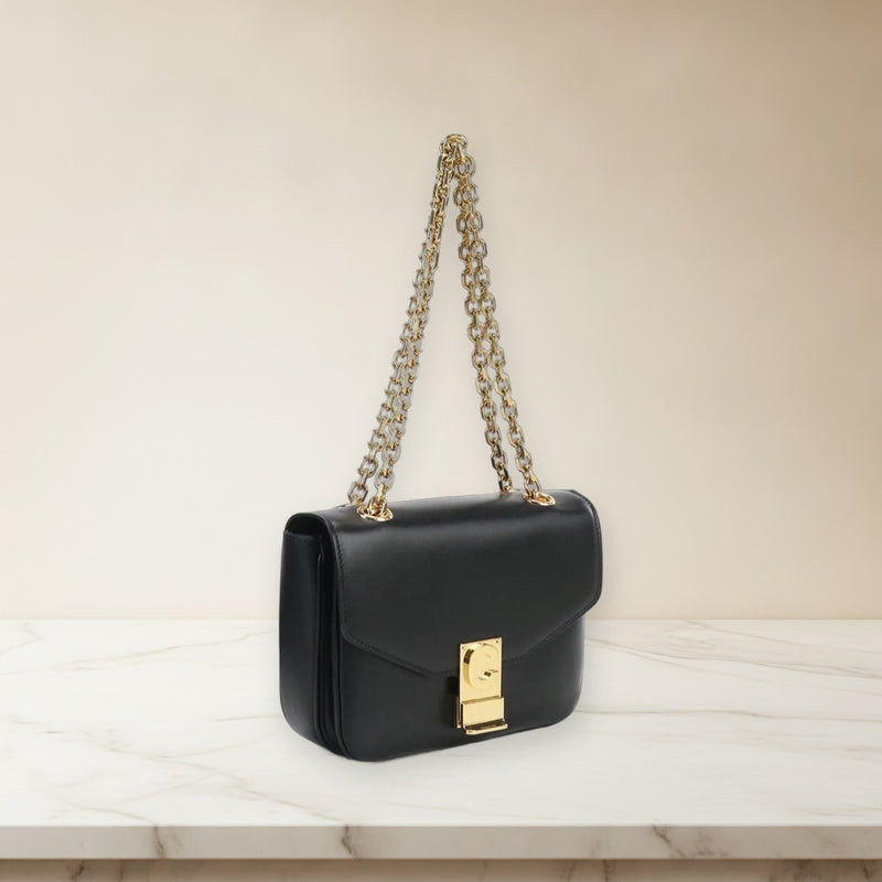 Celine C Shoulder Bag Calfskin Black Lock Clasp