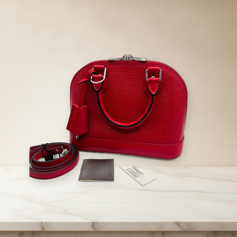 Louis Vuitton Alma Bb Epi Leather 2-Way Handbag Crossbody Shoulder Red