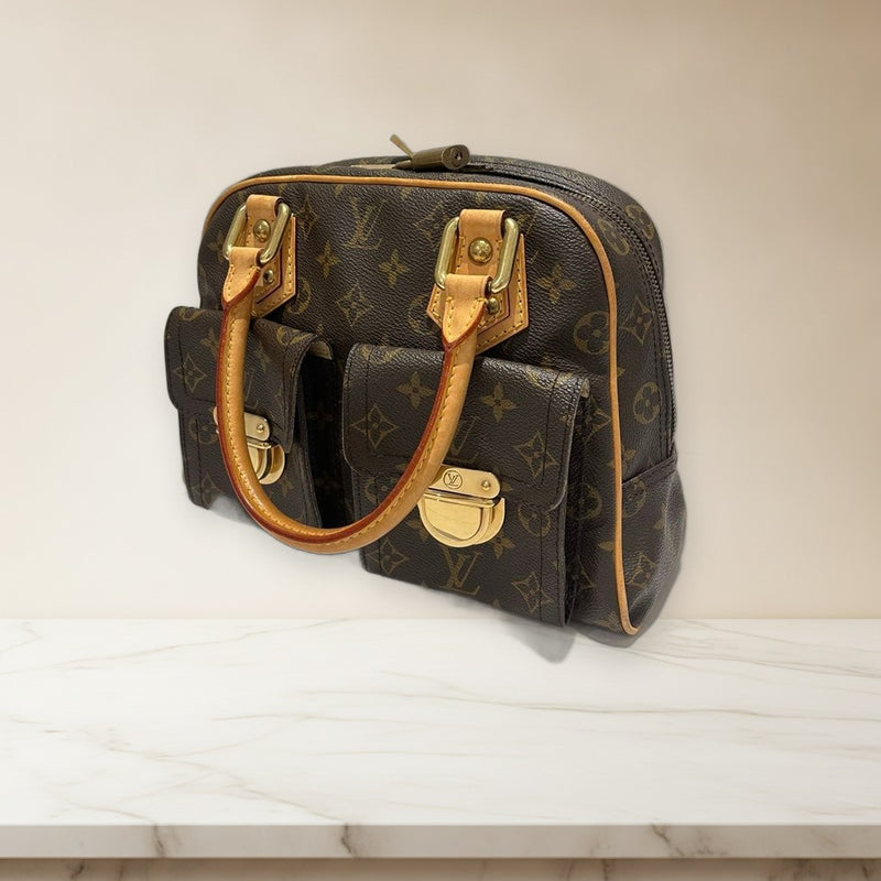 Louis Vuitton Manhattan Pm M40026 Handbag Monogram Canvas Dark Brown Leather