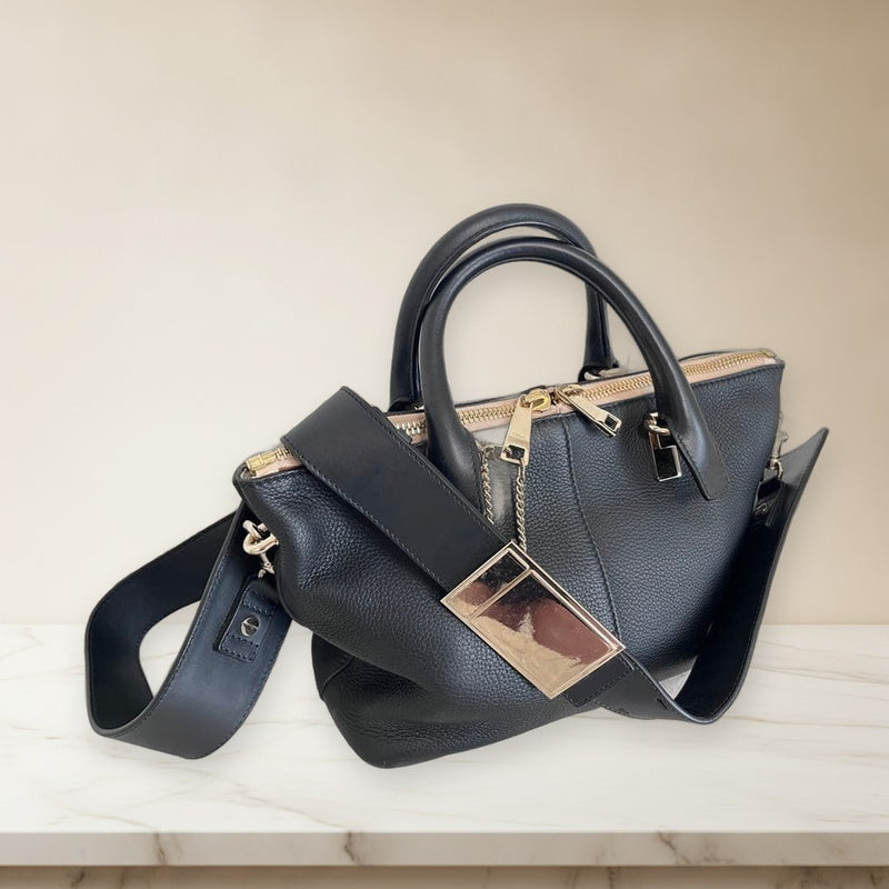Chloe Baylee 2-Way Handbag Shoulder Bag Leather Black Gold Hardware