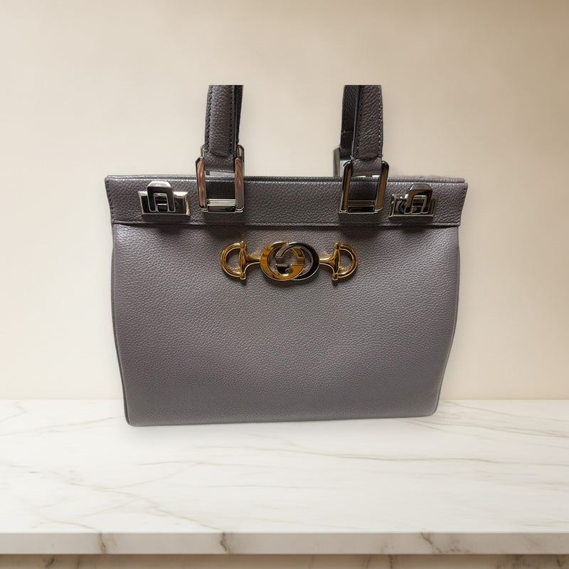 Gucci Zumi Small Top Handle Bag Leather Gray Handbag
