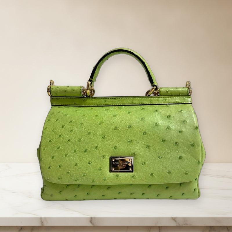 Dolcegabbana Sicily Ostrich 2-Way Handbag Shoulder Bag Green